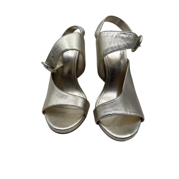 Guess Size  7.5 Gold Stylist Metallic Open-Toe Stiletto Heels Adjustable Straps - Picture 1 of 7